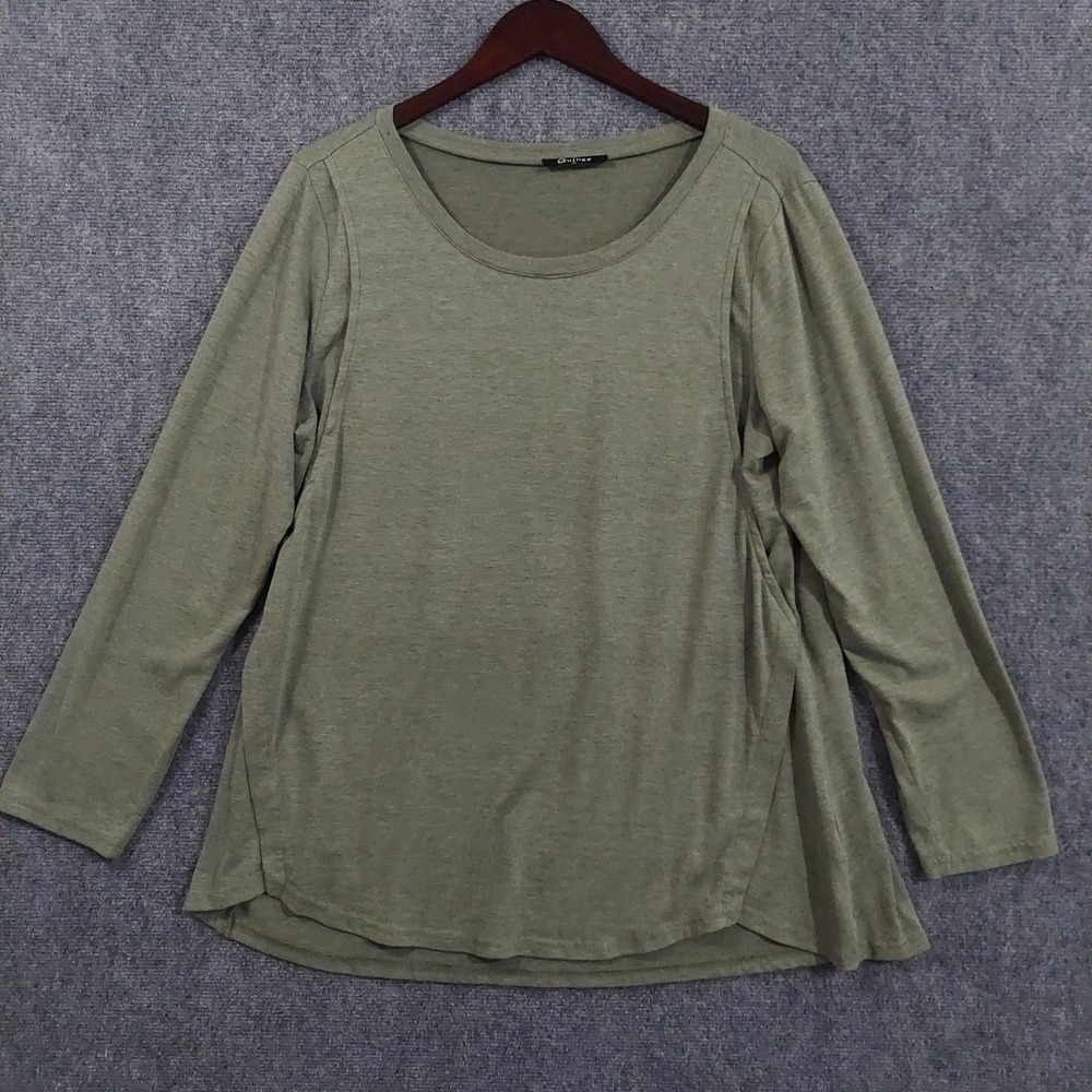 Quinee Shirt Womens XL Green Scoop Neck Casual Long Sleeve Jersey Knit Top